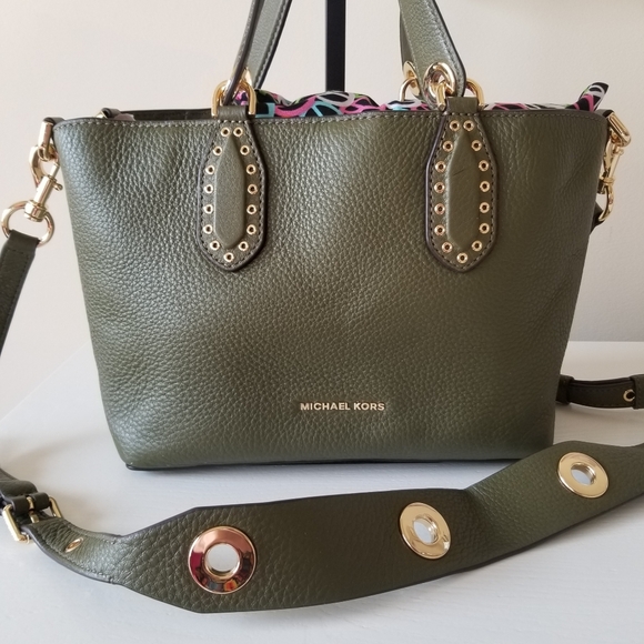 Michael Kors Handbags - Michael Kors Brooklyn Small Grab Bag Crossbody Pebbled Leather Olive Green